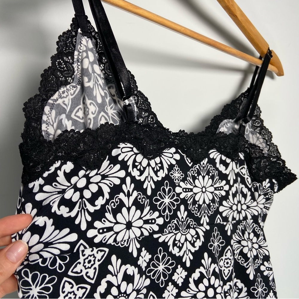 Y2K Floral Lace Trim Cami Black Babydoll Whimsigoth Cottagecore Fairy Flirty - Picture 5 of 8